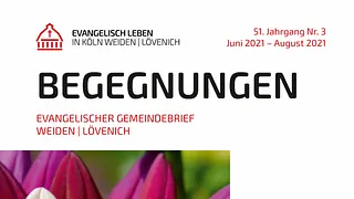 "BEGEGNUNGEN" Gemeindebrief-Titelblatt mit Blumenabbildung.